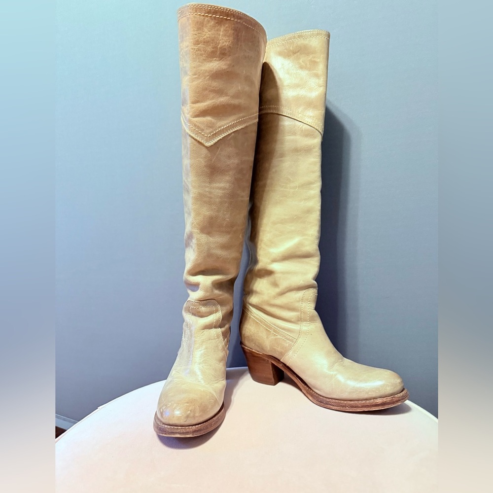 Frye Jane Cream Over the Knee Leather Boots